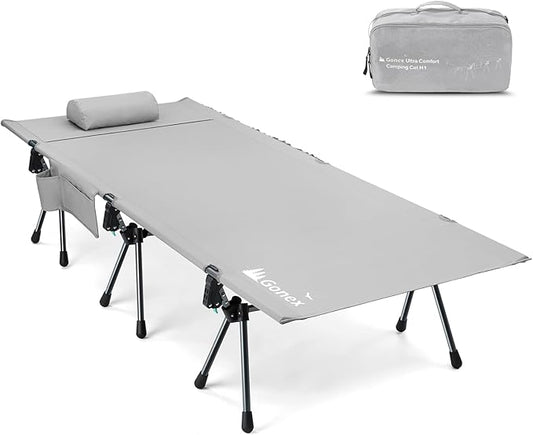 Gonex 31.5" Extra Wide Camping Cot with Leg Extenders 2 in 1 Portable Folding Cot for Adults Height Adjustable Supports 350lbs Sleeping Bed for Backpacking Travel Beach Home, Grey