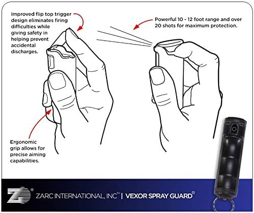 Zarc Vexor Police Strength Pepper Spray, Flip-Top Finger Grip Design for Quick Access, Delivers 20+ Powerful Bursts, Two Pack