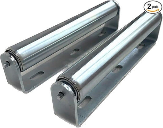 Pack of 2 10"BF Long Roller and Bracket l 1.5"Ø Galvanized Steel Conveyor Roller I Set of Roller and Bracket Versatile as Support Rollers for Woodworking, Roller Stand or Bike Rollers Conveyor Rollers