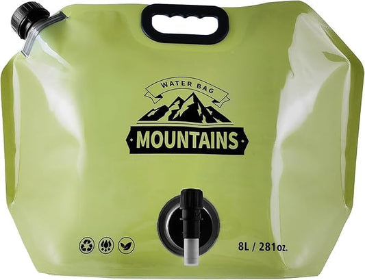 Collapsible 8L Water Storage Bag, BPA-Free Portable Folding Water Jug with Adjustable Faucet, Leakproof Emergency Water Bag for Camping, Hiking, Riding, Outdoor Sport 1green