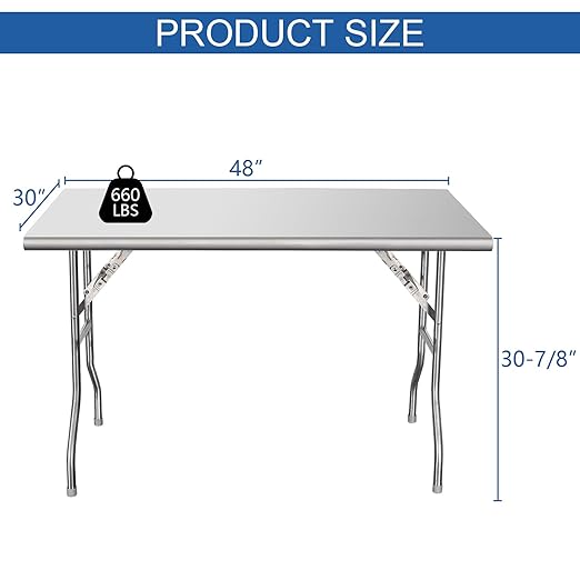 HARDURA Folding Stainless Steel Table 30X48 Inches with Legs NSF Commercial Portable Folding Prep Table for Restaurant Kitchen Home and Hotel
