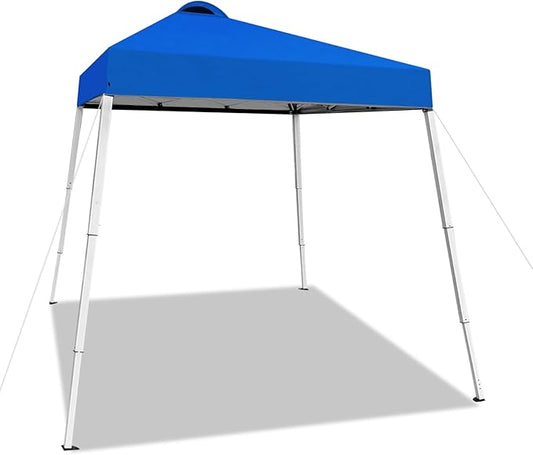 8x8 Top Pop Up Canopy Tent with Central Lock Design, Slant Legs, Backpack, Easy Outdoor Sun Shade for Events, Parties, Camping(Blue)