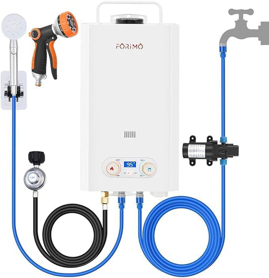 Tankless Water Heater Propane,3.18GPM 12L Outdoor Portable water heater,with 2 GPM Water Pump, with Digital Display Multi-Protection for Camping Trips