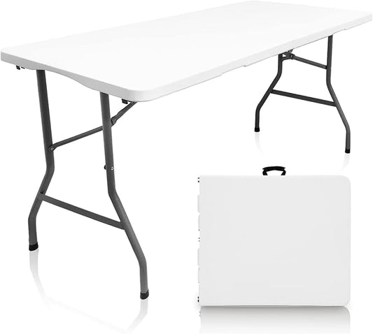 Plastic Folding Table, 5 FT Folding Table, Plastic Portable Tables for Dining Parties Card Picnic Camping, Granite White