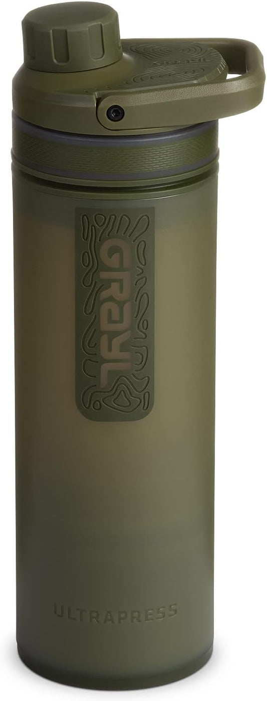 GRAYL UltraPress 16.9 oz Water Purifier & Filter Bottle for Hiking, Backpacking, Survival, Travel (Olive Drab)