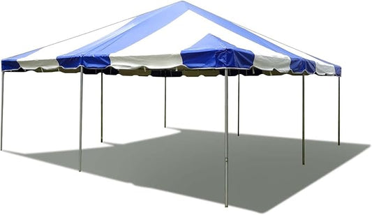 Party Tents Direct 20'x20' Weekender West Coast Tent Frame Party Tent (Blue/White) PVC Top with Storage Bag - Tents for Parties, Weddings, Birthdays, Banquets, Fiestas, Workshop, Outdoor Event
