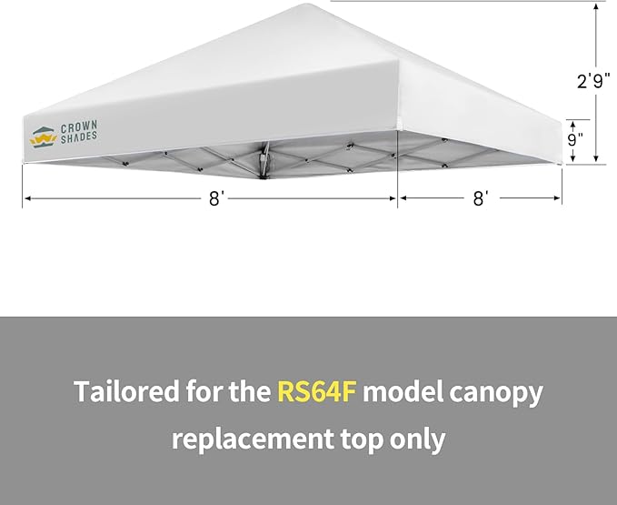 CROWN SHADES 8x8 Canopy Replacement Top - Only Compatible with Crown Shades RS64F Series, Silver Coated with Air Vent, White (Top Only)