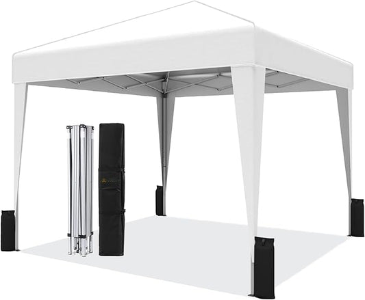 SANWAY 10x10 Pop Up Canopy Tent, One-Button Easy Setup, Outdoor Sun Shade for Events, Camping, Parties, Beach Tent - Silver White (Silver White, 10'x10')