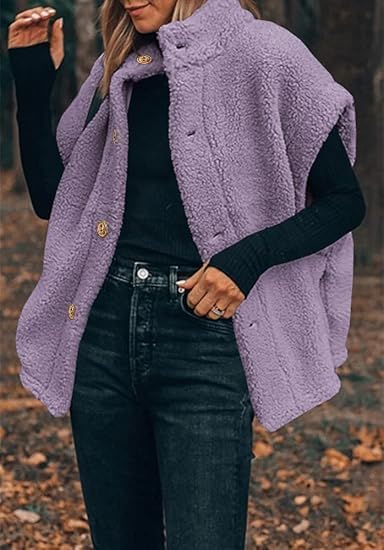Hongqizo Womens Fuzzy Fleece Vest Casual Oversized Warm Button Down Sherpa Vest Jacket with Pockets