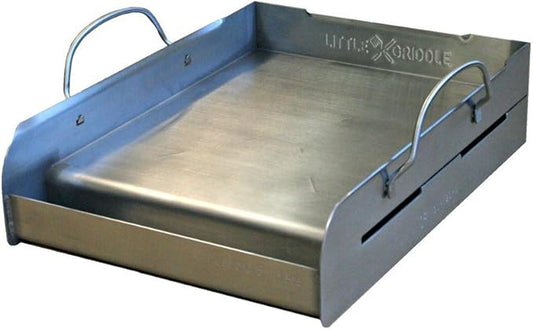 griddle-Q GQ120 100% Stainless Steel Medium-Sized Professional Griddle with Even Heating Bracing and Removable Handles for Charcoal/Gas Grills, Camping, Tailgating, and Parties (14"x16"x6.5")