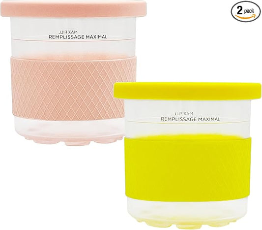 2 Pack Replacement Ice Cream Pints with Silicone Lids and Sleeves，Compatible with Ninja Creami Ice Cream Maker, Model: NC301, NC300, NC299AMZ Series. (Pink/Yellow)