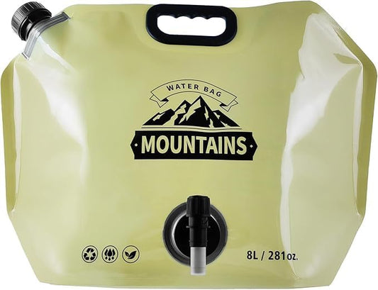 Collapsible 8L Water Storage Bag, BPA-Free Portable Folding Water Jug with Adjustable Faucet, Leakproof Emergency Water Bag for Camping, Hiking, Riding, Outdoor Sport 1Beige