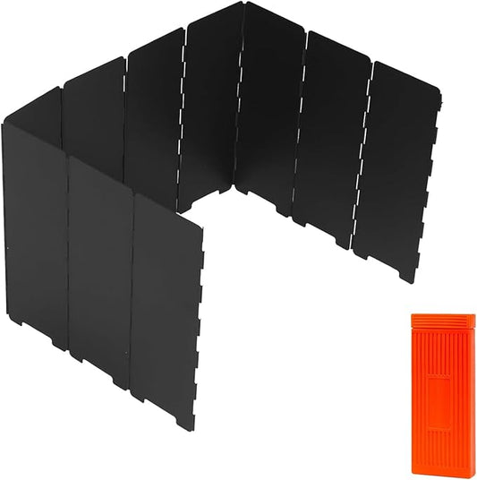 Black Camping Stove Windscreen,Lightweight Aluminum Outdoor Windshield Gas Stove Wind Screen for Camping, Glamping, Hiking, Picnic, Backpacking,Cooking,Fishing