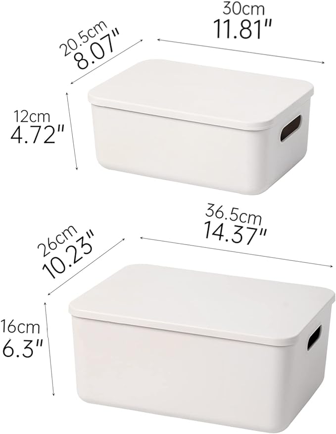 Plastic Storage Baskets With Lid Organizing Container Lidded Knit Storage Organizer Bins for Shelves Drawers Desktop Closet Playroom Classroom Office (4M+2S, Light grey)