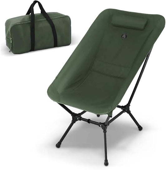 Low Back Folding Camping Chairs for Adults with Storage Pouches & Carrying Case - Foldable Lawn Chairs, Beach Chair, Fishing Chair, Portable Lightweight Outdoor Chair. (Army Green)