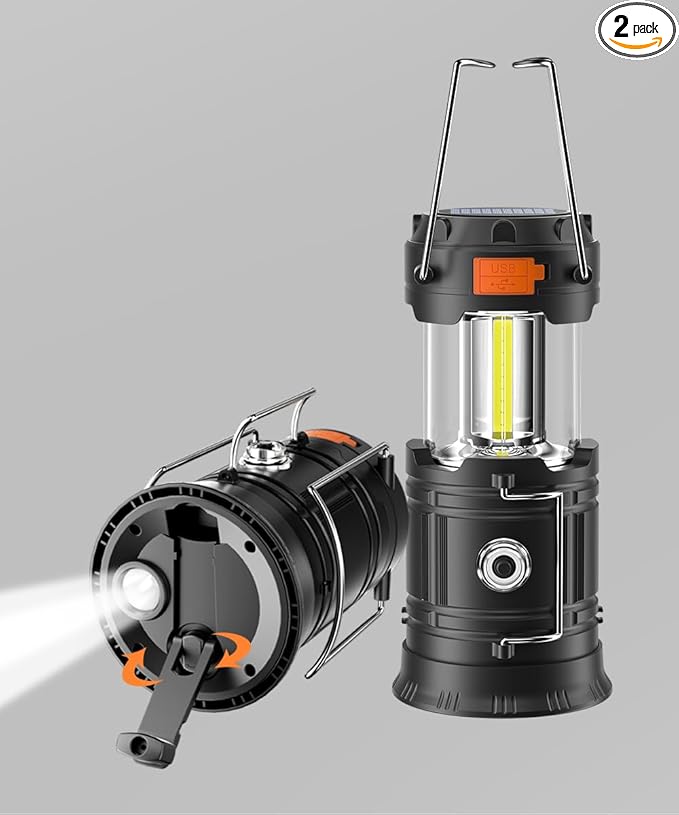 Hand Crank Solar Camping Lantern, Large Capacity Portable Ultra Bright LED Torch, USB Charger, Electronic Lantern for Outdoor (2)