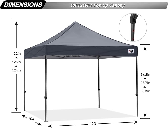 ABCCANOPY Patio Pop Up Canopy Tent 10x10 Commercial-Series (Dark Gray)