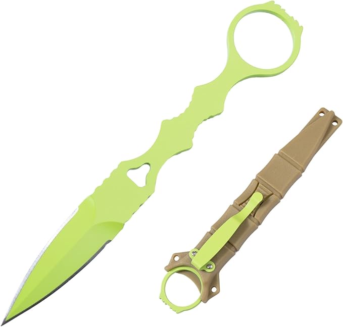 XXOK Actical Knife Portable Knife 7.0 Inch 440C Fixed Blade Knives Outdoor camping portable straight knife with protective cover available in red and green colors (green)