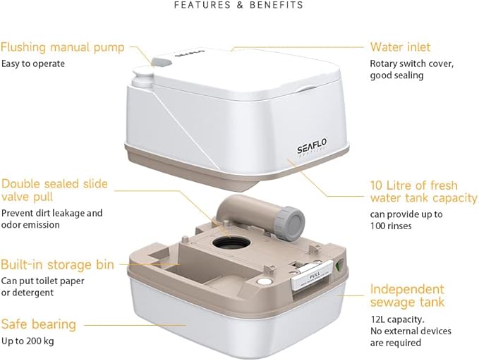 SEAFLO Portable Toilet for RV, Boat, and Camping (3.2 Gallon - Premium Ver.)