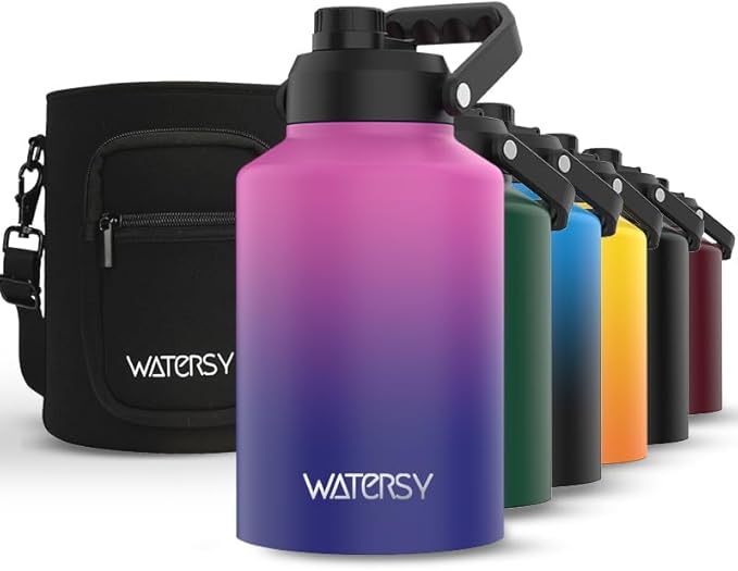 1 Gallon Water Bottle Insulated(Cold for 48 Hrs),BPA Free&Leak Proof,128oz Stainless Steel Water Jug,Big thermo,Large Water Bottle with Handle for Gym,Hiking,Camping&Travel,Gradient Purple