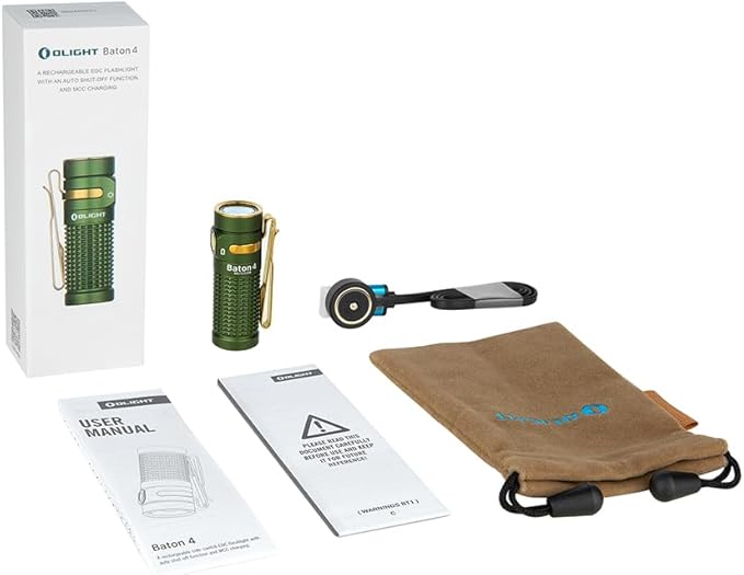 OLIGHT Baton4 Rechargeable EDC Flashlight, LED Pocket Light 1300 Lumens with Magnetic Charging Cable, 6 Modes, IPX8 Waterproof Powerful Bright Flashlight for Home, Camping and Emergencies (OD Green)