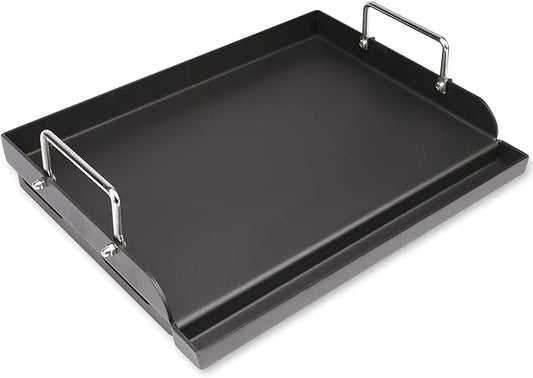 17" x 13" Universal Gas Grill Griddle Plate with Removable Handles,Nonstick Cast Iron Flat Top Cooking Surface,Grease Groove Design for Camping Tailgating Parties on Charcoal/Gas Grills