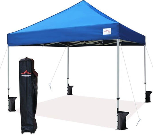 10'x10' Pop Up Canopy Tent Commercial Instant Shelter with Heavy Duty Roller Bag, 4 Canopy Sand Bags, 10x10 FT Blue