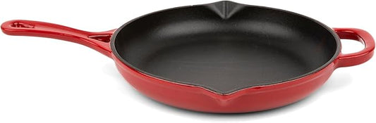 Larder & Vine Enameled Cast Iron Skillet | 10.25 inch Skillet | Saute Pan with Pour Spouts | Enamel Coated Cast Iron | Compatible on All Cooktops & Oven Safe to 500 F | Cabernet