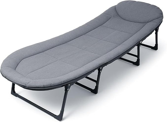 Chaise Lounge Chair, Folding Cot, 6-Angle Adjustable Camping Cot with Mattress for Patio and Beach, Foldable Bed Portable Heavy Duty Lay Flat Reclining with Pillow (Gray, L - 75'')