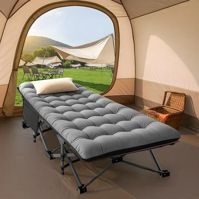 Slsy Oversized XXL Folding Camping Cot for Adults with Pad, Padded Portable Sleeping Cots, Camp Bed with Carry Bag for Outdoor Travel, Beach, Hiking