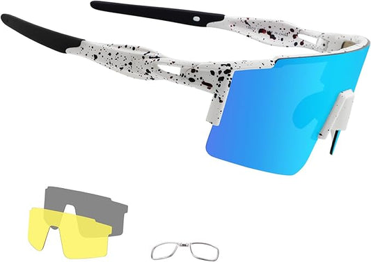 OULAIQI Cycling Sunglasses Polarized Sunglasses for Cycling Men Women with 1 Lens or 3 Interchangeable Lens Baseball Glasses