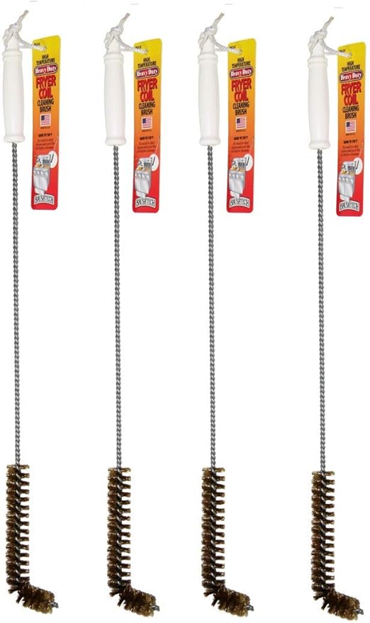 4-Pack L-Shaped Deep Fryer Cleaning Brush, Up to 750F High Heat Resistant Metal Bristles Fryer Cleaning Brush for Food Debris & Grease in Kitchen & Restaurants Deep Fryers Coil by FryOilSaver Co. B53C