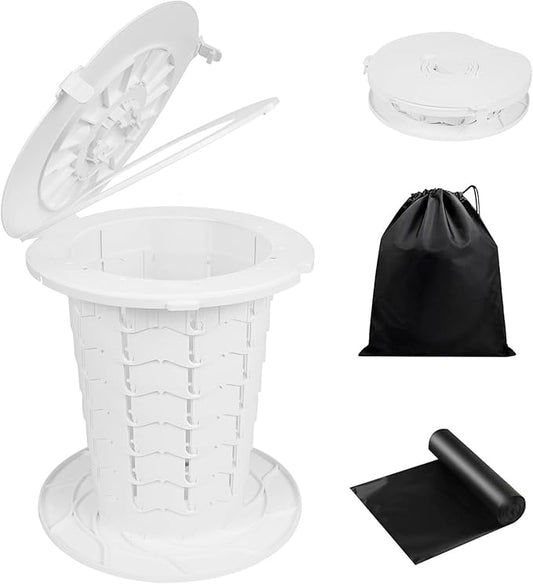 XL Portable Toilet - 13"H Adjustable Foldable Camping Toilet, Luggable Loo with Lid, Strap, Toilet Bag for Camping, Hiking, Travel and Car