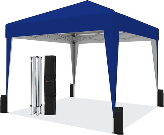 SANWAY 10x10 Pop Up Canopy Tent, One-Button Easy Setup, Outdoor Sun Shade for Events, Camping, Parties, Beach Tent - Blue (Blue, 10'x10')