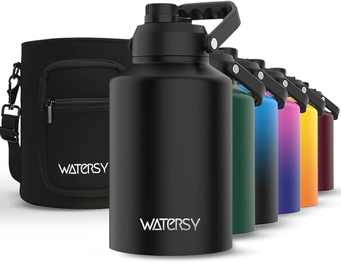 1 Gallon Water Bottle Insulated(Cold for 48 Hrs),BPA Free&Leak Proof,128oz Stainless Steel Water Jug with Handle for Gym,Hiking,Camping&Travel,Black Large Thermo