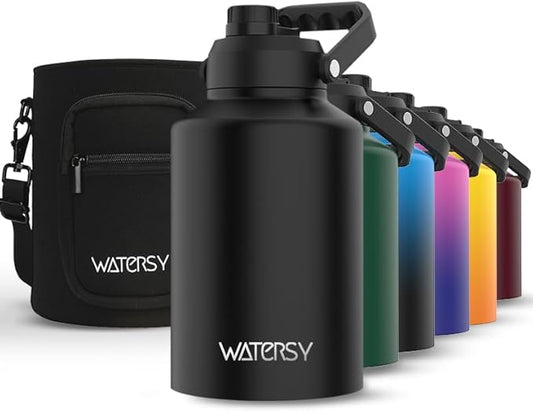 1 Gallon Water Bottle Insulated(Cold for 48 Hrs),BPA Free&Leak Proof,128oz Stainless Steel Water Jug with Handle for Gym,Hiking,Camping&Travel,Black Large Thermo