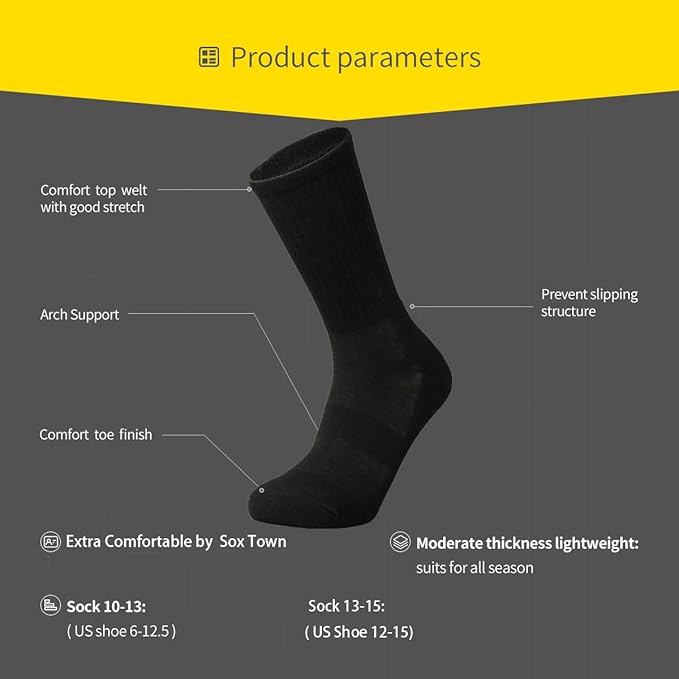 SOX TOWN Men's Merino Wool Cushion Crew Socks for Outdoor Hiking Hike Trail Performance Moisture Wicking Lightweight Summer