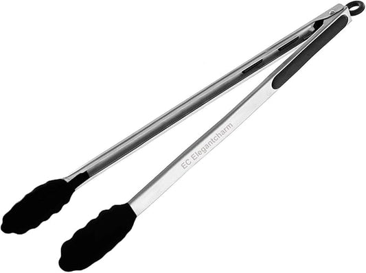 17" Kitchen Tongs with Silicone Tips, High Heat Resistant Grill Tongs in Stainless Steel