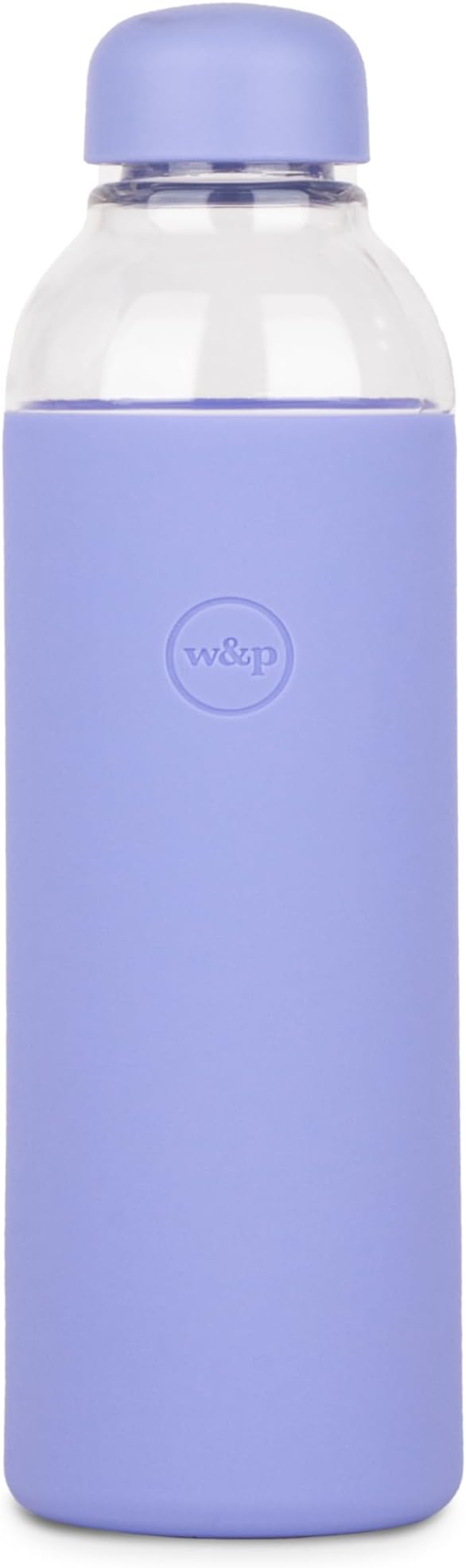 W&P Porter Glass Water Bottle with Protective Silicone Sleeve, Lavender 20oz, Leak-Proof Reusable Bottle, Dishwasher Safe, Borosilicate Glass