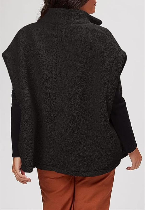 Hongqizo Womens Fuzzy Fleece Vest Casual Oversized Warm Button Down Sherpa Vest Jacket with Pockets