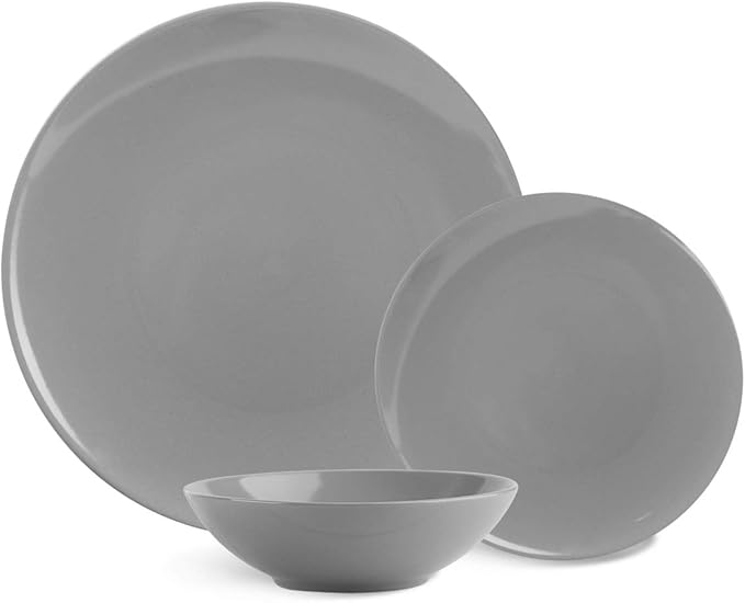 Amazon Basics 18-Piece Stoneware Dinnerware Set - Smokey Grey, Service for 6