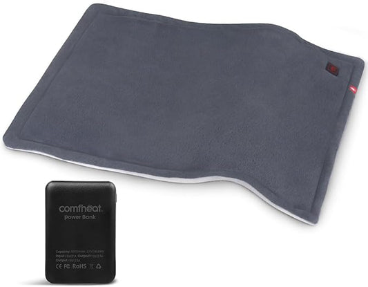 Portable Heating Pad with 5000mAh Battery, 1.7LB Weighted Heat Pad Rechargeable for 1-3H Warmth Outdoor Travel, 3 Heat Settings, 12" x 16", Grey