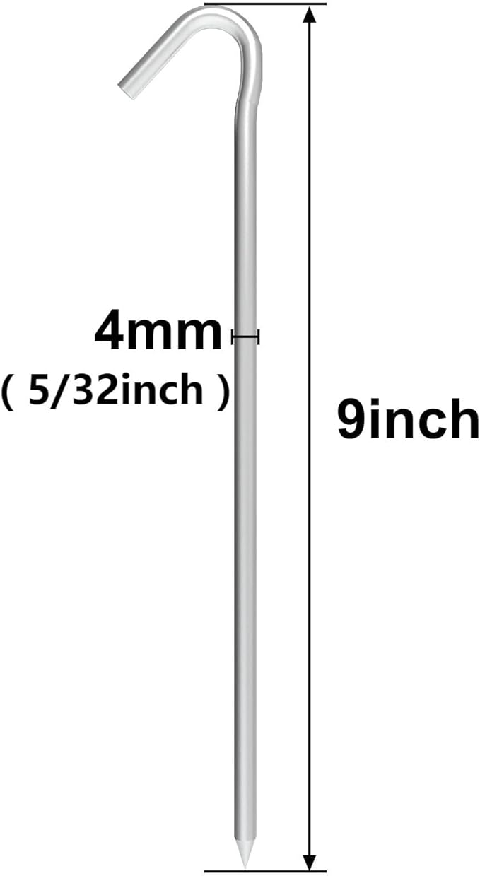 9 Inch Tent Stake Yard Inflatable Stakes Metal Tent Pegs Heavy Duty Ground Stake Fence Hooks Camping Spikes for Canopies, Tarp and Outdoor Christmas Decorations (12)