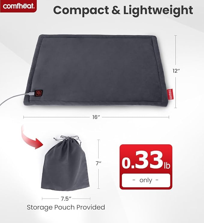 USB Heating Pad for Travel Warmth Outdoors, Non-Rechargeable Small Heated Pad 5V Heat Therapy for Pain Relief Abdomen Cramps, 3 Heat Settings & Auto Shut Off (16"x 12") Grey