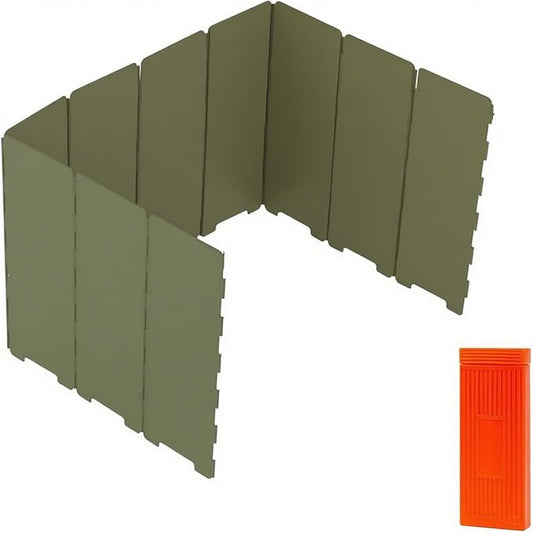 Foldable Camping Stove Windscreen, Green Aluminum Outdoor Windshield Gas Stove Lightweight Wind Screen for Camping, Glamping, Hiking, Picnic, Backpacking, Cooking, Fishing