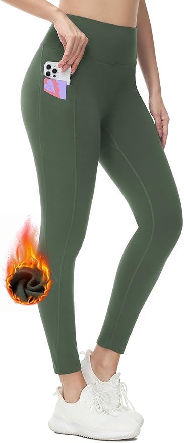 baleaf Women's Fleece Lined Leggings Water Resistant Thermal Winter Warm Tights High Waisted with Pockets Running Gear