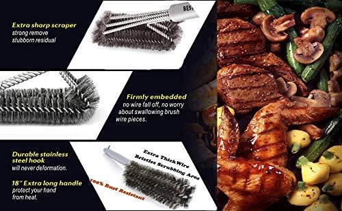 BBQ Grill Brush Stainless Steel 18" Barbecue Cleaning Brush w/Wire Bristles & Soft Comfortable Handle - Perfect Cleaner & Scraper for Grill Cooking Grates