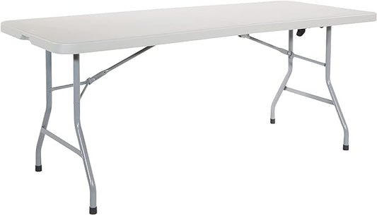 Office Star Resin Rectangle Center-Folding Portable Table for Picnics, Camping, and Tailgating, 6 Feet