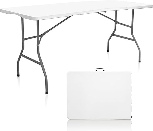 Plastic Folding Table, 6 FT Folding Table, Plastic Portable Tables for Dining Parties Card Picnic Camping, Granite White