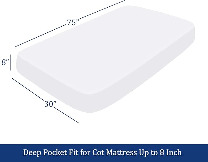 Cot Sheets 30" x 75" - 4 PCs Cot Sheet Set - 600TC 100% Cotton Sheet Set - Cot Size Fitted Sheets Perfect for Narrow Twin/Camp Bunk/Rvs Bunk/Guest Beds/Trifold Mattress, 4-8" Deep Pocket - White